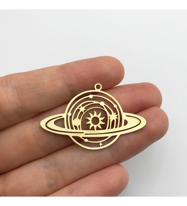 Raw Brass Saturn Charm, Saturn Pendant, Planet Charm, Celestial Charms for Jewelry Making, Laser Cut Jewelry Supplies RW-1330