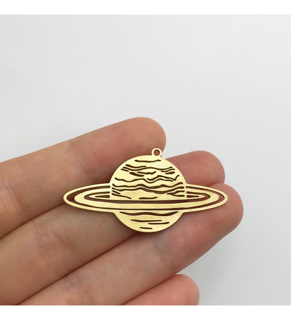 Raw Brass Saturn Charm, Saturn Pendant, Planet Charm, Brass Earring Charms, Celestial Charms, Laser Cut Jewelry Supplies RW-1332