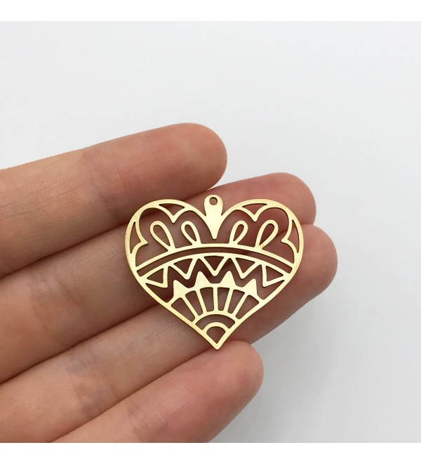 Raw Brass Heart Charm, Cutout Heart Charm Pendant, Geometric Charms for Jewelry Making, Laser Cut Jewerly Supplies RW-1333