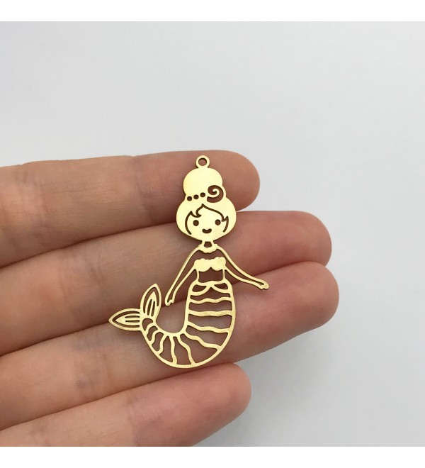 Raw Brass Mermaid Charm, Mermaid Pendant, Sea Ocean Beach Charms for Jewelry Making, Brass Earring Findings, Jewelry Supplies RW-1335