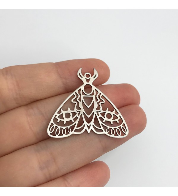 Stainless Steel Moth Charm, Geometric Moth Pendant, Eyes on Moth Charm, Butterfly Charm Earring Findings Jewelry Supplies STL-3318