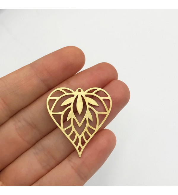 Raw Brass Geometric Heart Charm, Brass Heart Pendant, Earring Heart Charm, Earring Findings, Laser Cut Jewelry Making Supplies RW-1188