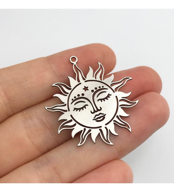 Stainless Steel Sun Charm, Sun Face Earring Charm, Tribal Sun Charm for Jewelry Making, Celestial Sun, Steel Jewelry Supplies STL-3336