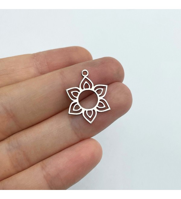 Stainless Steel Tiny Mandala Flower Charm, Mandala Flower Pendant, Floral Earring Charm, Chakra Charm, Laser Cut Supplies STL-3268