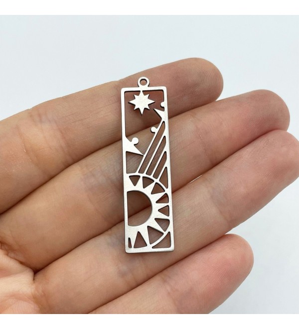 Stainless Steel Sun Bar Charm, Sun Stars Bar Charm Pendant, Sun Earring Charms, Sunrise Charm, Laser Cut Jewelry Supplies STL-3154