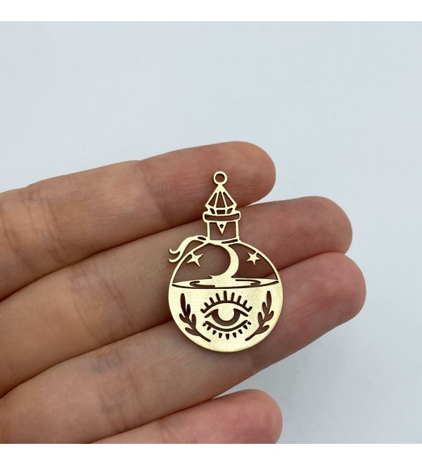 Raw Brass Magic Bottle Charm, Mystical Witchcraft Witchy Celestial Charm, Brass DIY Charms Findings, Laser Cut Jewelry Supplies RW-1340