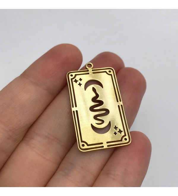 Raw Brass Card Charm, Snake Card Charm, Brass Findings, Tarot Card Charm ,Mystical Witchy Charms, Laser Cut Jewelry Supplies RW-1347