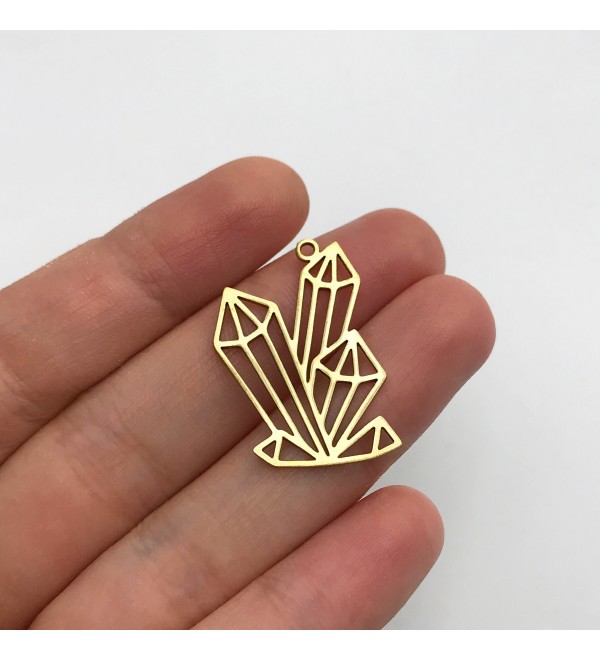 Raw Brass Crystal Charm, Magic Crystals Charm Pendant, Celestial Mystical Witchy Magic Charms, Laser Cut Jewelry Supplies RW-1352