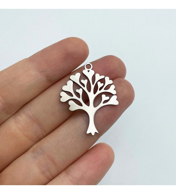 Stainless Steel Tree Charms, Tree of Life Charm Pendant, Heart Tree Necklace Charm, DIY Charms, Laser Cut Jewelry Supplies STL-3039