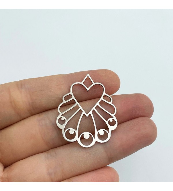 Stainless Steel Heart Crescent Moon Earring Charm, Geometric Heart Charm, Earring Findings, Laser Cut Jewelry Supplies STL-3173