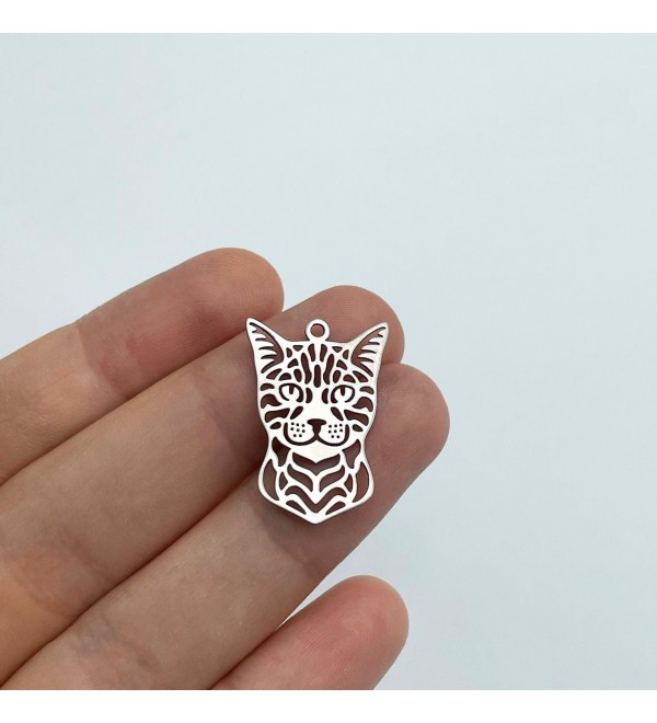 Stainless Steel Cat Charm, Cat Pendant, Filigree Cat Charm, Cat Earring, Animal Charm Pendant, Laser Cut Jewelry Supplies STL-3089