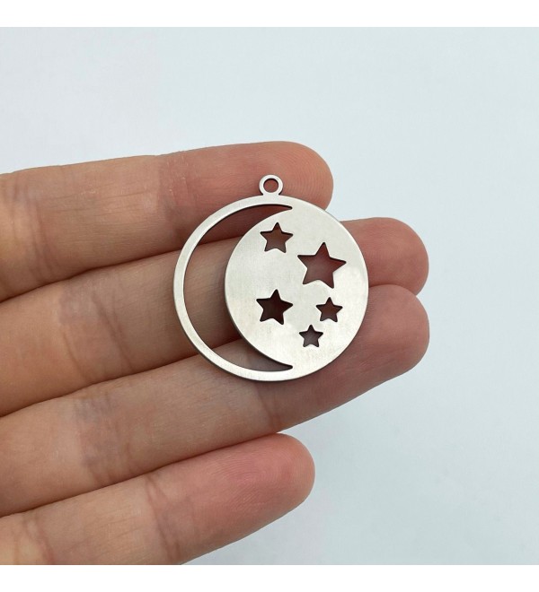 Stainless Steel Star and Moon Charm, Star Crescent Charm, Star Charm, Celestial Charms For Jewelry Making, Jewelry Supplies STL-3033