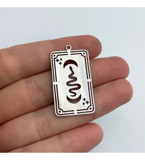 Stainless Steel Card Charm, Snake Card Charm, Tarot Card Charm ,Mystical Witchy Charms Findings, Laser Cut Jewelry Supplies STL-3347