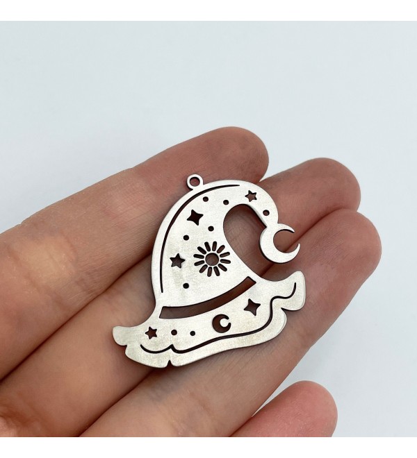 Stainless Steel Witch Hat Charm, Witch Hat Pendant, Cap Charm, Halloween Charms, Witchy Charms, Celestial Charms Witch Jewelry STL-3356