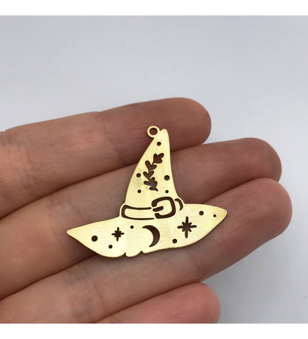 Raw Brass Witch Hat Charm, Witch Hat Pendant, Cap Charm, Halloween Charms, Witchy Charms, Celestial Charms, Brass Supplies RW-1361