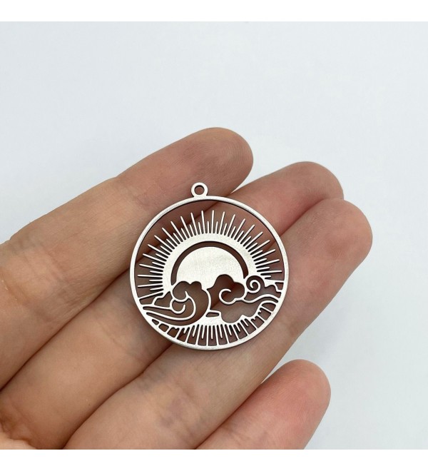 Stainless Steel Round Cloud Sun Rainbow Charm Pendant, Circle Sun Cloud Earring Charm, Earring Findings, Jewelry Supplies STL-3144