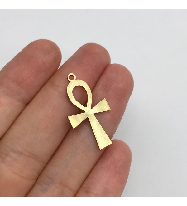 Raw Brass Ankh Charm, Ankh Pendant, Egyptian Cross Charm, Ankh Cross Charms Brass Findings, Laser Cut Jewelry Supplies RW-1366