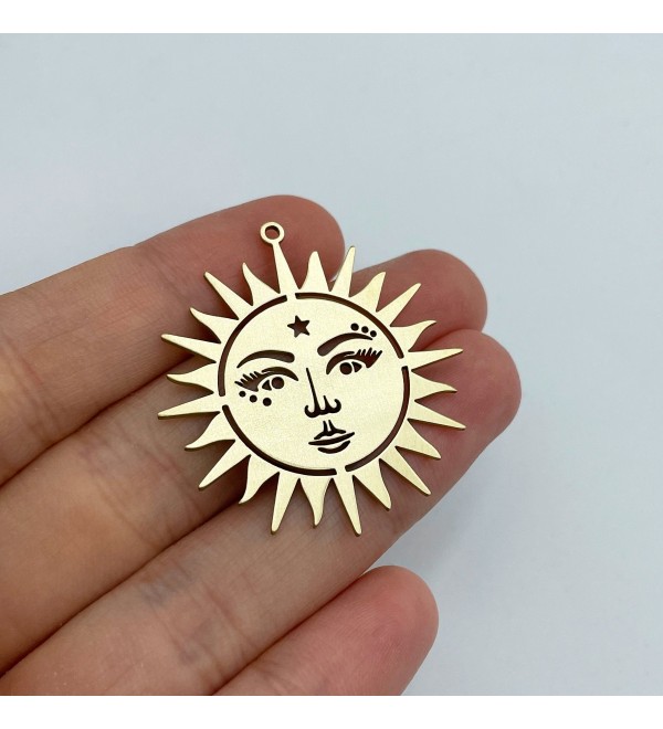 Raw Brass Sun Charm, Sun Face Earring Charm, Celestial Sun Charm Pendant, Laser Cut Jewelry Supplies, Brass Findings RW-1337