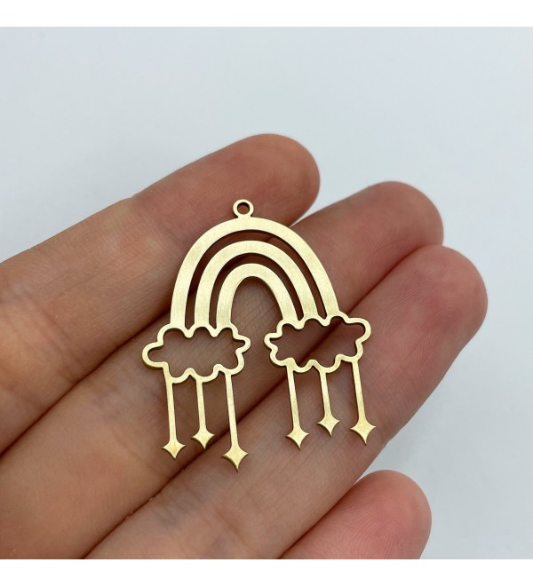 Raw Brass Rainbow Charm, Rainbow Pendant, Cloud Charm, Cloud Rainbow Arch Stars Drop Earring Charm, Laser Cut Jewelry Supplies RW-1339