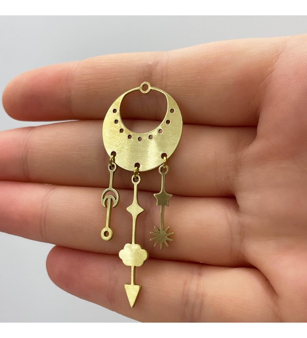 Raw Brass Drop Earring Charm, Drop Dangle Cloud Stars Charm, Brass Charms Earring Findings Laser Cut Jewelry Supplies RW-1344