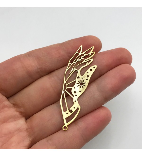 Raw Brass Hand Charm, Hand Pendant, Celestial Hand Charm, Geometric Brass Findings, Mystical Charms, Laser Cut Jewelry Supplies RW-1350