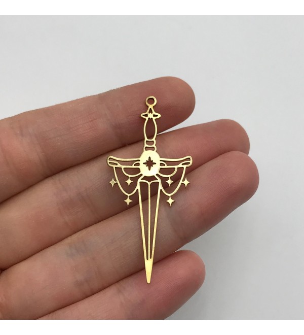 Raw Brass Sword Charm, Sword Pendant, Brass Knife Charm, Brass Charms Earring Findings, Halloween Charms, Laser Cut Jewelry RW-1355