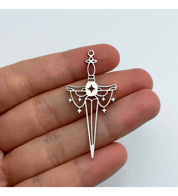 Stainless Steel Sword Charm, Sword Pendant, Knife Charm, Steel Charms Earring Findings, Halloween Charms, Laser Cut Jewelry STL-3355