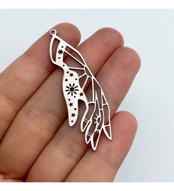 Stainless Steel Hand Charm, Hand Pendant, Celestial Hand Charm, Geometric Findings Mystical Charms, Laser Cut Jewelry Supplies STL-3350