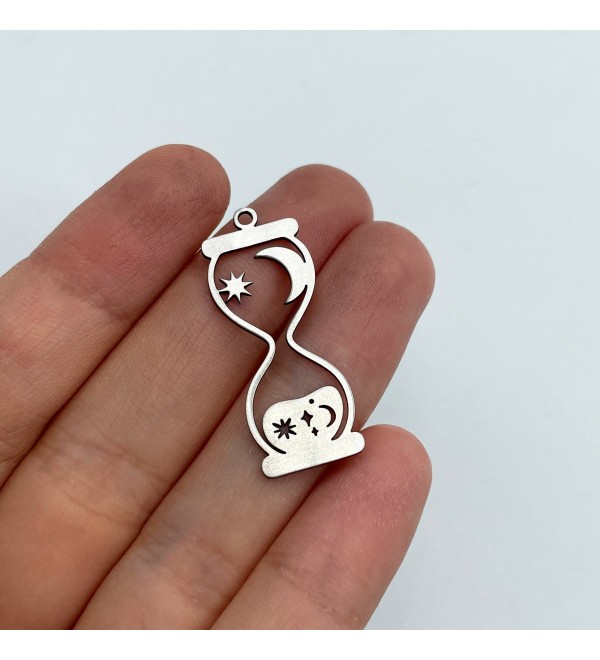 Stainless Steel Hourglass Charm, Crescent Moon and Stars Charm, Steel Findings Earring Charms, Laser Cut Jewelry Supplies STL-3348