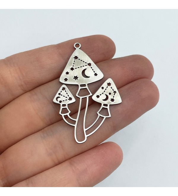 Stainless Steel Mushroom Charm, Mushroom Pendant, Fairy Mushroom Moon Stars Charm, Earring Findings, Laser Cut Jewelry Supplies STL-3351