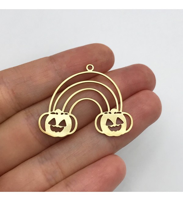 Raw Brass Pumpkin Charm, Pumpkin Pendant, Rainbow Arch Pumpkin Charm, Brass Findings Halloween Charms Laser Cut Jewelry SuppliesRW-1359