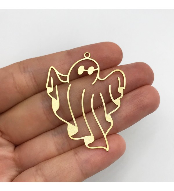 Raw Brass Ghost Charm, Ghost Pendant Halloween Charms, Spooky Charms, Brass Findings Earring Charms, Laser Cut Jewelry Supplies RW-1364