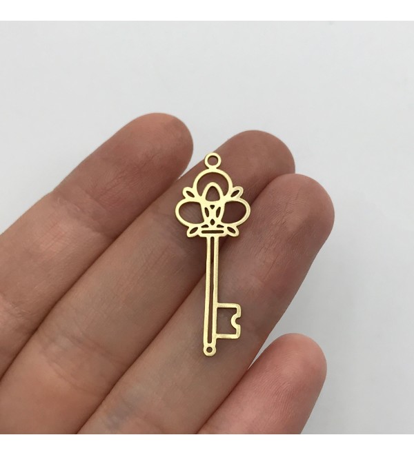 Raw Brass Key Charm, Key Pendant, Brass Findings, Brass DIY Jewelry Making Supply, Laser Cut Jewelry Supplies RW-1367