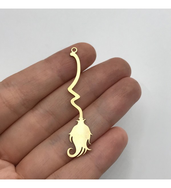 Raw Brass Broom Charm, Broom Pendant, Witch Broom Broomstick Charm, Brass Halloween Charms, Laser Cut Jewelry Supplies RW-1370