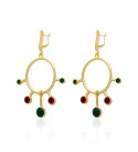 1 Pair Matte Gold Plated Dangle Gemstone Earrings, Green Red Stone Earrings, Fancy Earrings, Drop Earrings, Gemstone Jewelry E-4