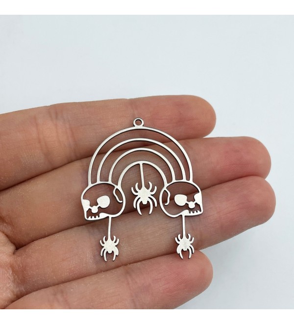 Stainless Steel Skull Charm, Spider Charm, Arch Skull Spider Web Charm, Halloween Charm, Laser Cut Jewelry Supplies STL-3362