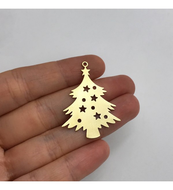 Raw Brass Christmas Tree Charm, Pine Tree Charm Pendant, Brass Christmas Charms, Earring Charms, Laser Cut Jewelry Supplies RW-1371