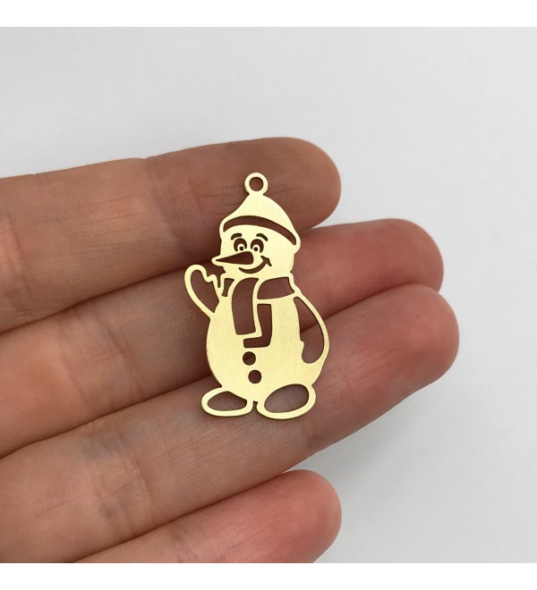 Raw Brass Snowman Charm, Christmas Charms, Christmas Pendants, Snowman Pendant, Winter Charms, Laser Cut Jewelry Supplies RW-1374