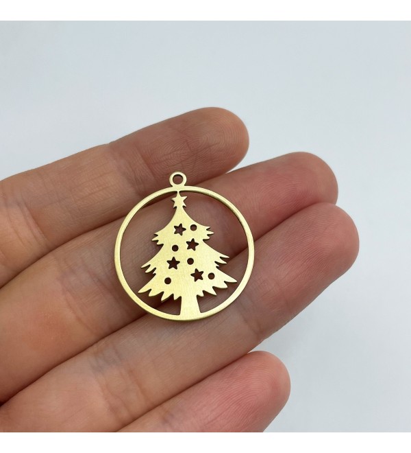 Raw Brass Christmas Tree Charm, Pine Tree Charm Pendant, Christmas Charms, Brass Findings, Laser Cut Jewelry Supplies RW-1373