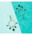 1 Pair Matte Gold Plated Dangle Gemstone Earrings, Green Red Stone Earrings, Fancy Earrings, Drop Earrings, Gemstone Jewelry E-4