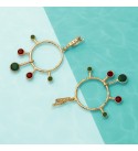 1 Pair Matte Gold Plated Dangle Gemstone Earrings, Green Red Stone Earrings, Fancy Earrings, Drop Earrings, Gemstone Jewelry E-4