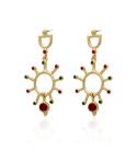 Matte Gold Plated Dangle Gemstone Earrings, Green Red Stone Earrings, Fancy Earrings, Drop Earrings E-1