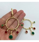 1 Pair Matte Gold Plated Dangle Gemstone Earrings, Green Red Stone Earrings, Fancy Earrings, Drop Earrings, Gemstone Jewelry E-4