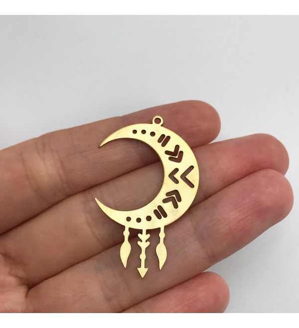 Raw Brass Crescent Charm, Moon Charm Pendant, Dream Catcher Charm, Geometric Charms, Brass Findings, Laser Cut Jewelry Supplies RW-1382