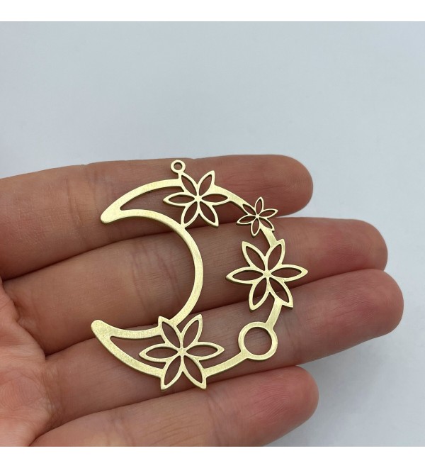 Raw Brass Crescent Charm, Crescent Flower Charm, Crescent Moon Earring Charm, Brass Earrings Finding Laser Cut Jewelry Supplies RW-1387