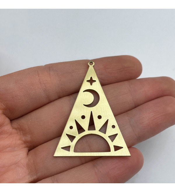 Raw Brass Sun and Moon Charm, Brass Triangle Crescent Charm, Sun Moon Star Charm, Earring Findings, Laser Cut Jewelry Supplies RW-1388