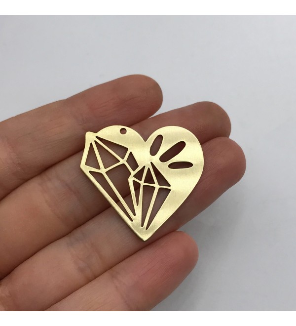 Raw Brass Heart Charm, Heart Pendant, Crystal Charm, Brass Earring Charms, Brass Findings, Laser Cut Jewelry Supplies RW-1390