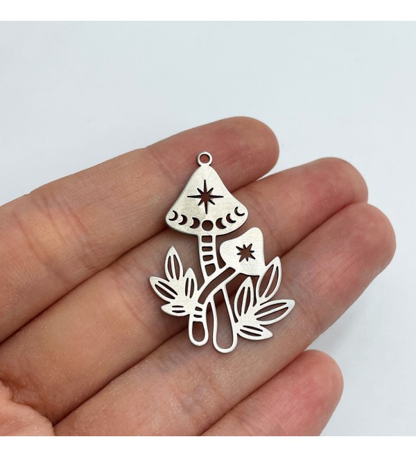 Stainless Steel Mushroom Charm, Moon Phases Mushroom Pendant, Fairy Mushroom Charm, Steel Findings, Laser Cut Jewelry Supplies STL-3365