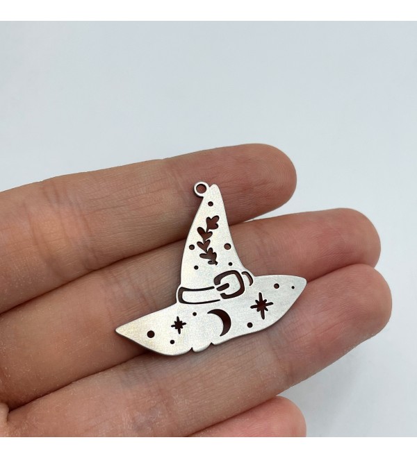 Stainless Steel Witch Hat Charm, Witch Hat Pendant, Cap Charm, Halloween Charms, Witchy Charms, Laser Cut Jewelry Supplies STL-3361