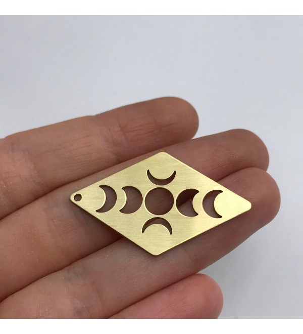 Diamond Raw Brass Moon Phases Charm, Brass Moon Pendant, Lunar Phase Charm, Brass Earring Findings, Laser Cut Jewelry Supplies RW-1393